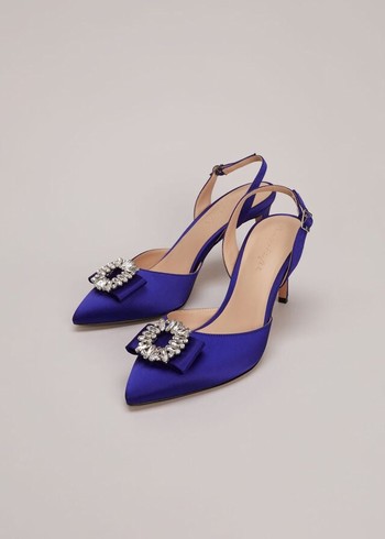 Phase Eight Blue Satin Embellished Slingback Heels Blue USA | 1697250-QW